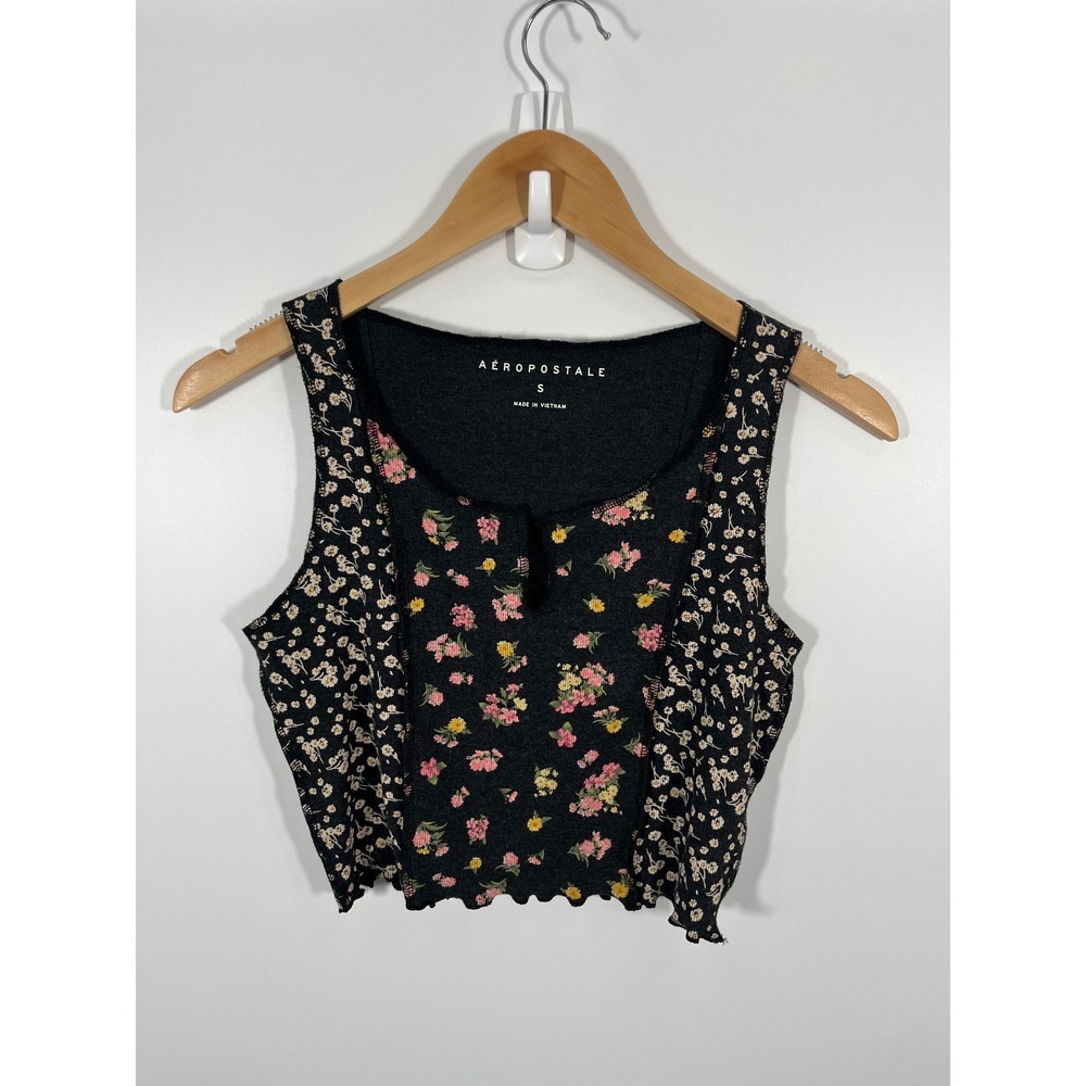 Aeropostale Boho‎ Patchwork Womens Top S Floral Crop Cottage Whimsical